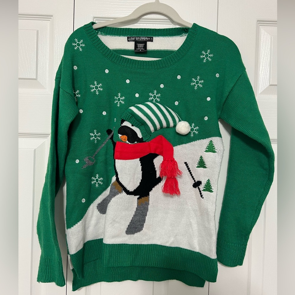 Holiday Sweater with Penguin Skiing